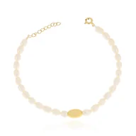 Bransoletki - Srebrna pozłacana bransoletka z białymi perłami 17 cm pr. 925 - miniaturka - grafika 1