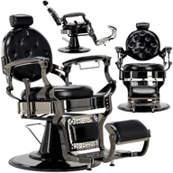 Taborety i hokery - Fotel fryzjerski barberski hydrauliczny do salonu fryzjerskiego barber shop Logan Black Shiny Barberking - miniaturka - grafika 1