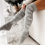 Skarpetki damskie - Świąteczne zakolanówki - Szary - miniaturka - grafika 1