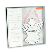 Dyplomy i okładki - ZAWIESZKA ANIOŁ CHRZEST BIAŁO-RÓŻOWA 14cm - miniaturka - grafika 1