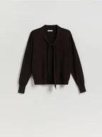 Swetry damskie - Reserved - Sweter z ozdobnym wiązaniem - brązowy - miniaturka - grafika 1