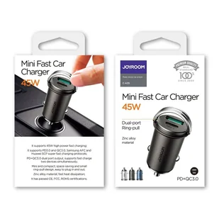 Joyroom szybka ładowarka samochodowa USB Typ C / USB 45 W 5 A Power Delivery Quick Charge 3.0 AFC SCP szary (C-A35) - Ładowarki samochodowe - miniaturka - grafika 5