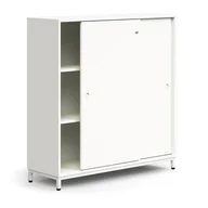 Szafy biurowe - Zamykana szafa przesuwna QBUS, 2 półki, nóżki, uchwyty, 1252x1200x400 mm, biały - miniaturka - grafika 1