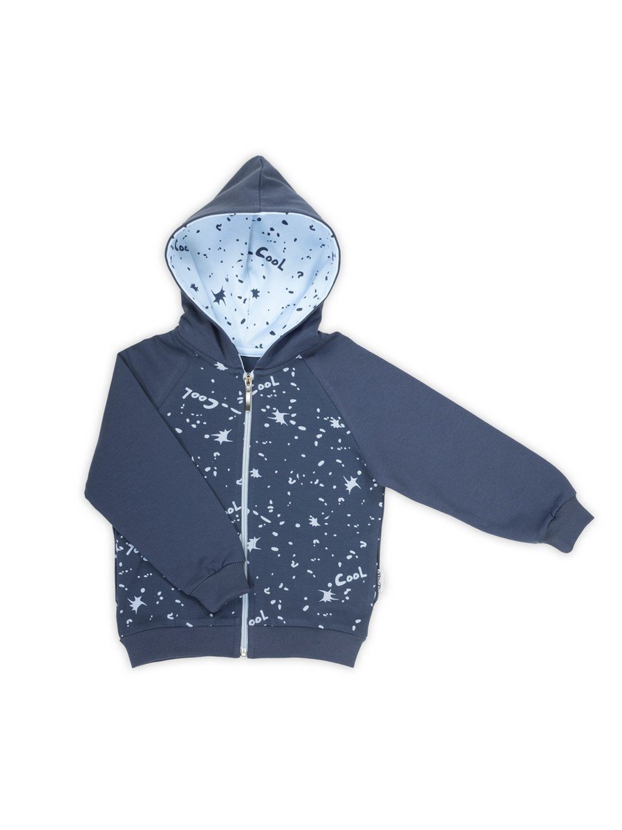 Chłopięca bluza dresowa z kapturem w plamki granatowa Nicol,r.98