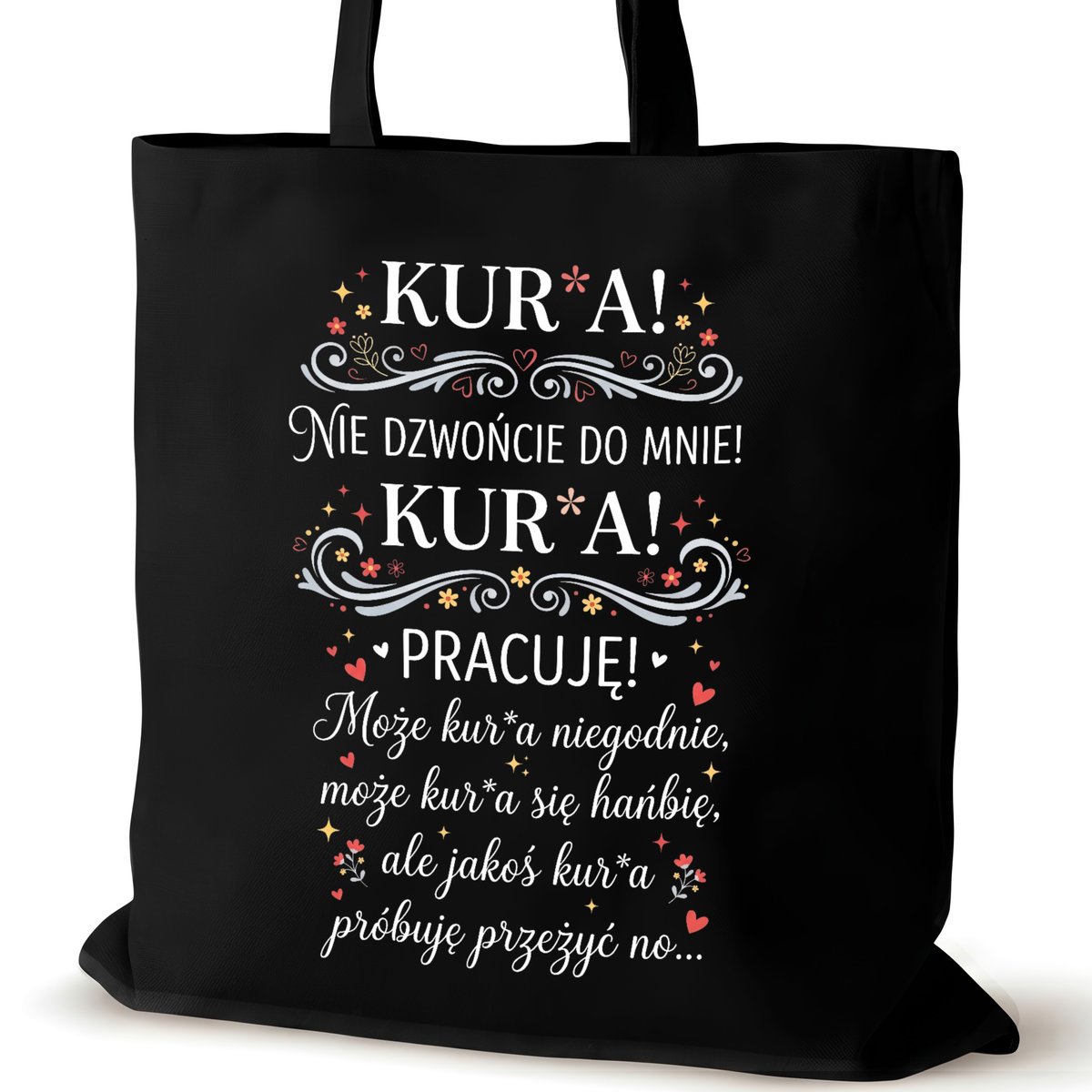 Czarna torba bawełniana dla VIRAL na ramię duża prezent walentynki