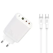 Ładowarki do telefonów - XO Ładowarka sieciowa CE04 PD 65W QC 4 45W 1x USB 2x USB-C biaa + kabel USB-C  USB-C - miniaturka - grafika 1