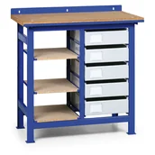 Szafy i regały magazynowe - B2B Partner Stół warsztatowy z metalowymi szufladami i półkami S1 - miniaturka - grafika 1