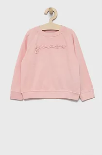 Bluzy damskie - Guess Bluza bawełniana dziecięca kolor różowy z aplikacją - grafika 1