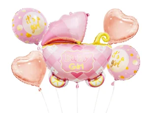 Bukiet balonów foliowych Wózek Baby girl - 5 szt. - Baby shower i roczek - miniaturka - grafika 1