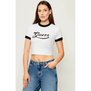 GUESS T-shirt GLOSSY Cropped Fit - Koszulki i topy damskie - miniaturka - grafika 1