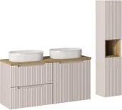 Meble łazienkowe - Zestaw meblowy 120cm z blatem, 2 umywalkami nablatowymi Beyond i szafką wysoką - miniaturka - grafika 1