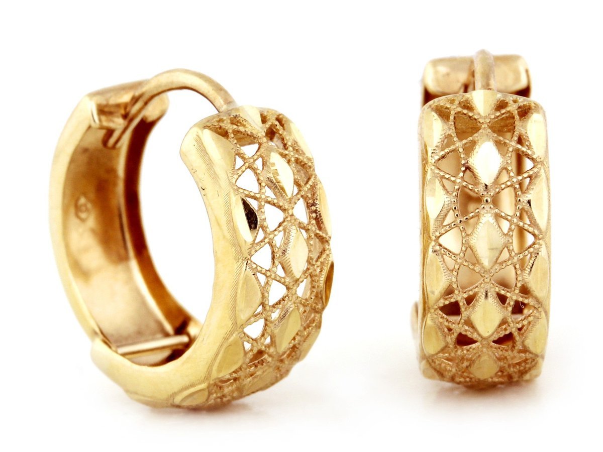 Kolczyki złote 375 małe ażurowe kółka 1.30