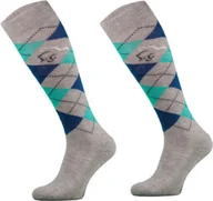 Skarpetki jeździeckie - COMODO Podkolanówki jeździeckie Karo - szary/niebieski/turkusowy - miniaturka - grafika 1