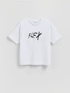 Koszulki dla chłopców - Reserved - Bawełniany t-shirt z napisem - złamana biel - miniaturka - grafika 1