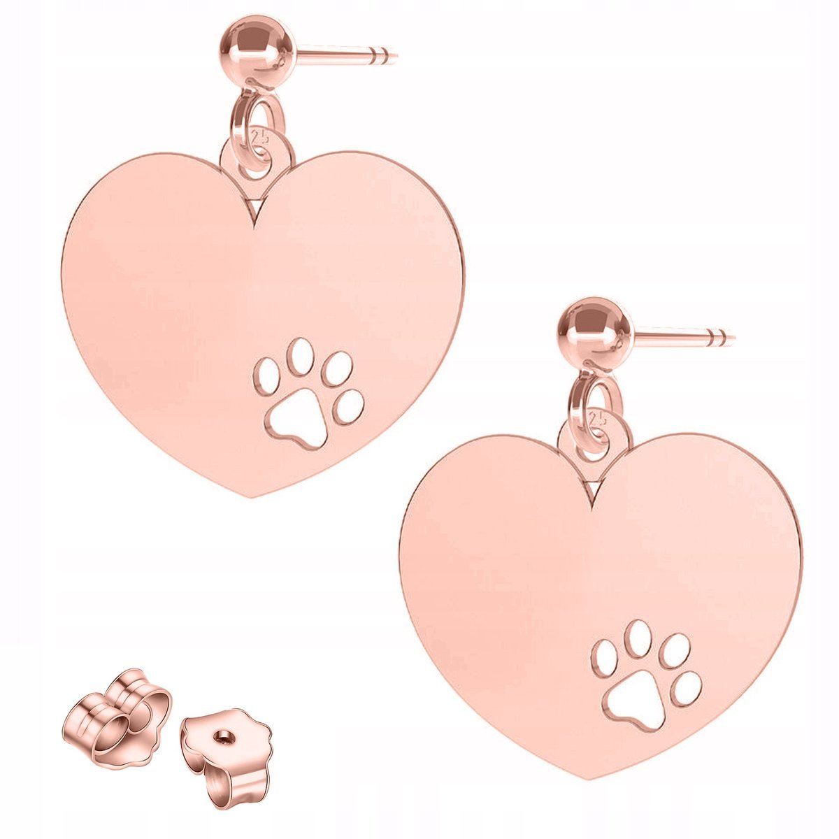 Kolczyki Pozłacane Serce Łapki Psa Kota Serce Łapy Odcisk Łapa SREBRO 925