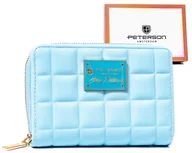 Portfele - Portfel damski Peterson pikowany na suwak mała portmonetka na karty i gotówkę, niebieski - miniaturka - grafika 1