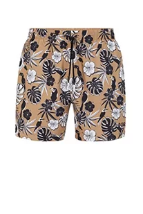 BOSS Męskie szorty kąpielowe Piranha z kwiatowym nadrukiem i logo, beżowy, L - Kąpielówki męskie - miniaturka - grafika 1