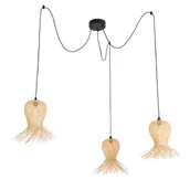 Lampy sufitowe - QAZQA Orientalna zewnętrzna lampa wisząca bambusowa 3-punktowa IP44 - Carlos - miniaturka - grafika 1