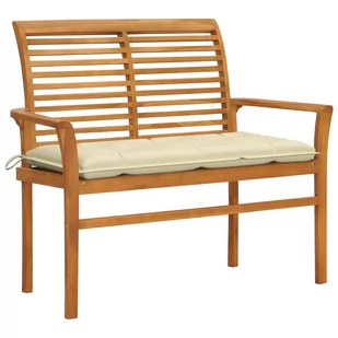 vidaXL Ławka ogrodowa z kremową poduszką, 112 cm, lite drewno tekowe 3062666 - Ławki ogrodowe - miniaturka - grafika 1