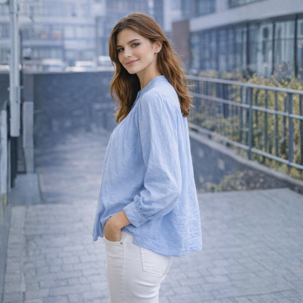 Koszula Bluzka Damska Elegancka Włoska Błekitna