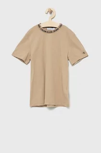 Koszulki dla dziewczynek - Calvin Klein Jeans T-shirt bawełniany dziecięcy kolor brązowy gładki - grafika 1