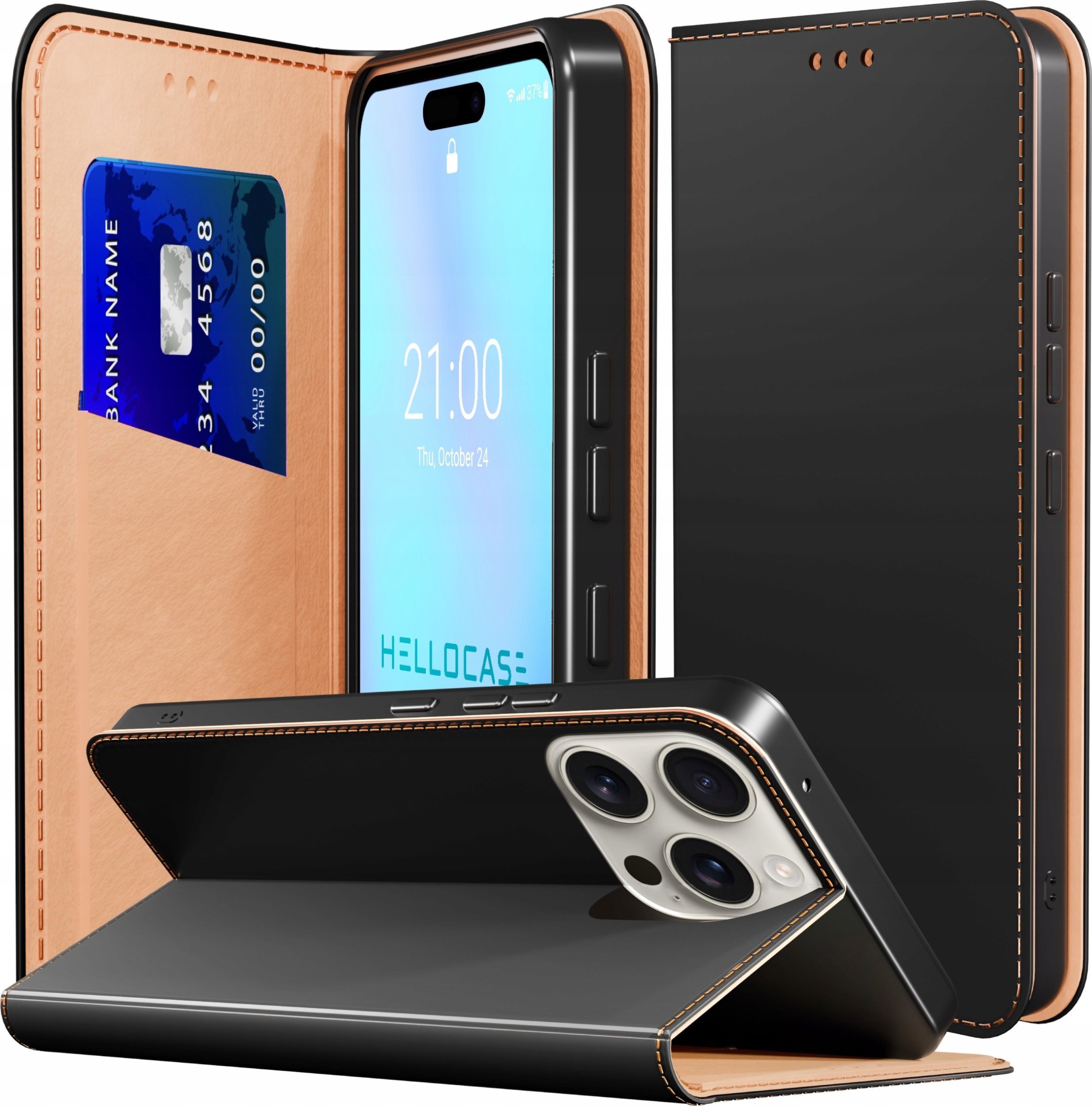 Etui z Klapką do Apple iPhone 16 Pro Max Skórzane, Zamykane, Czarne, Case