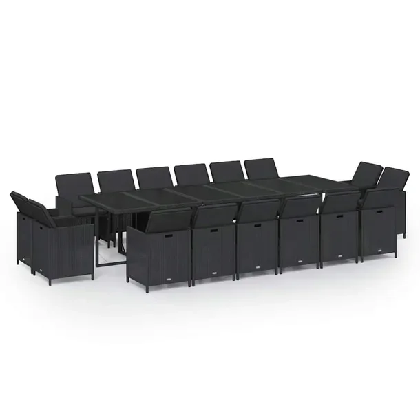 Zestaw ogrodowy polirattan 16 krzeseł 1 stół czarny 331x107x74 cm