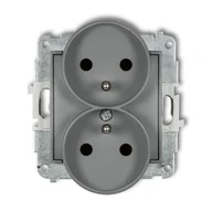 Gniazdka elektryczne - Karlik Gniazdo podwójne z uziemieniem z przesłoną torów ICON - szary mat - miniaturka - grafika 1