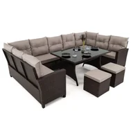 Meble ogrodowe - Zestaw ogrodowy PORTO Dwa pojemniki Technorattan Brązowy Poduszki szare 03 - miniaturka - grafika 1