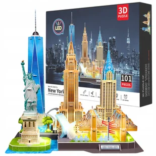 2 x PUZZLE 3D MIASTO NOWY JORK PANORAMA NEW YORK ŚWIATŁO LED 101 ELEMENTÓW - Puzzle - miniaturka - grafika 1