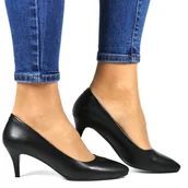 Czółenka - Czółenka Szpilki Na Niskim Obcasie Sergio Leone 1379 Czarne Matowe - miniaturka - grafika 1