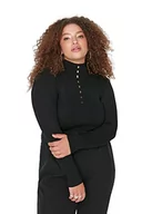 Body - Trendyol Damska damska damska szczupła bodycon dzianina z wysokim dekoltem plus size bluzka koszulka, czarna, 2XL, Czarny, XXLus - miniaturka - grafika 1