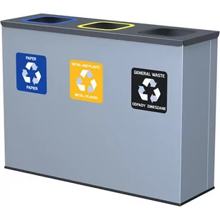 ALDA Kosz na odpady segregowane 3 x 30l, lakierowany szary 384106 - Kosze na śmieci - miniaturka - grafika 1