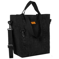 Torebki damskie - Duży shopper damski z poliestru w czarnym kolorze pokryty zwierzęcym wzorem - Rovicky - miniaturka - grafika 1