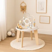 Zabawki interaktywne dla dzieci - Drewniany stolik edukacyjny 2w1 interaktywny, manipulacyjny - labirynt i tor z pojazdami - miniaturka - grafika 1