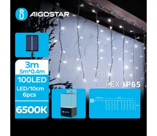 Aigostar - LED solarny łańcuch świąteczny 100xLED, 8 funkcji, IP65, zimna biel - Lampy ogrodowe - miniaturka - grafika 1