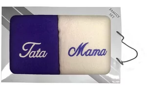 Komplet ręczników w pudełku 2 szt. 70x140 Mama Tata kremowy fioletowy 21 - Ręczniki - miniaturka - grafika 1