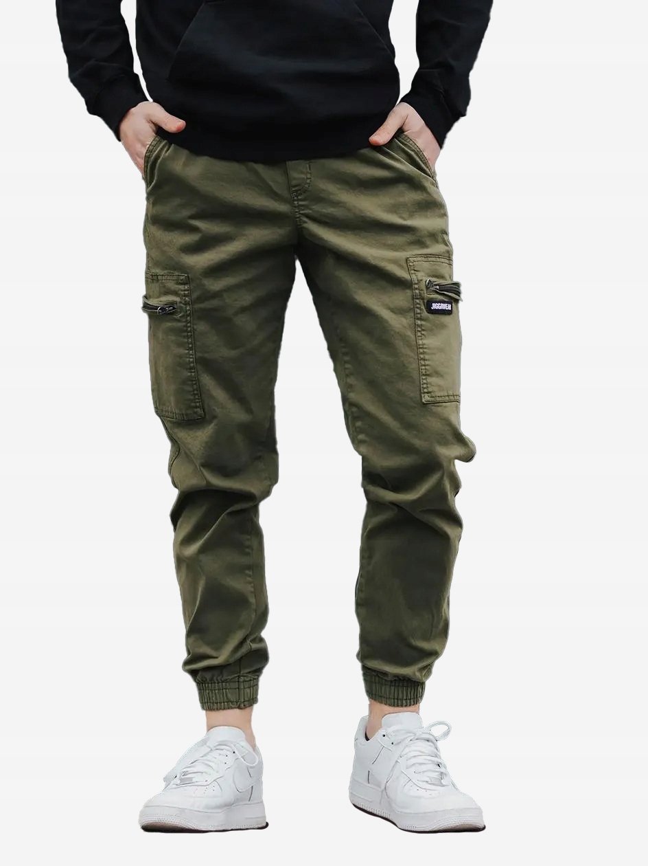 Spodnie Męskie Materiałowe Bojówki Jogger Oliwka Khaki Jigga Wear Cargo XXL