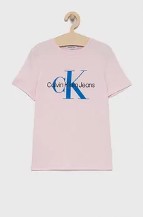 Koszulki dla dziewczynek - Calvin Klein Jeans Jeans T-shirt bawełniany dziecięcy kolor różowy z nadrukiem - grafika 1