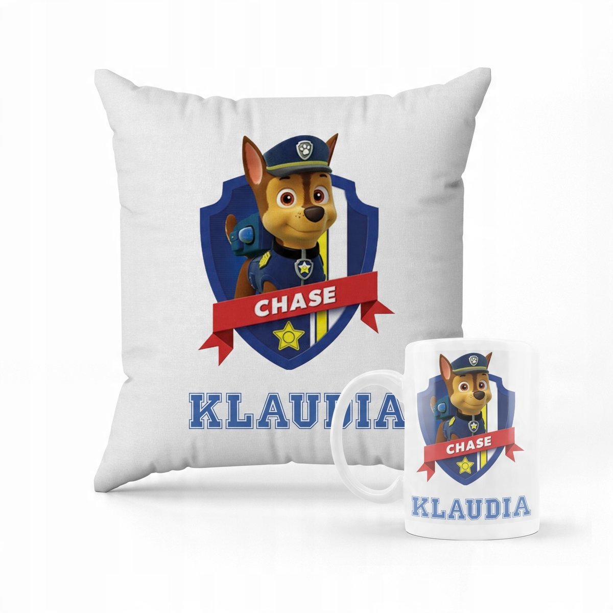ZESTAW KUBEK + PODUSZKA PSI PATROL CHASE + IMIĘ