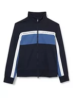 Bluzy męskie - Armani Exchange Męska bluza z bawełny szczotkowanej i organicznej Tri-Color Mock Neck Zip Up, granatowa/granatowa, bardzo mała, granatowy/True Navy, XS - miniaturka - grafika 1