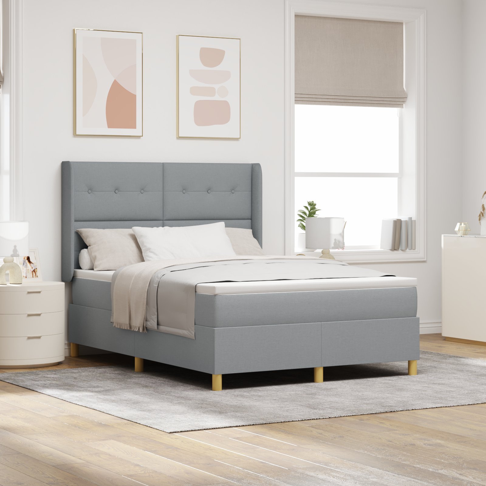 vidaXL Box Spring Łóżko z Materacem i LED Szare 140x190 cm Tkanina