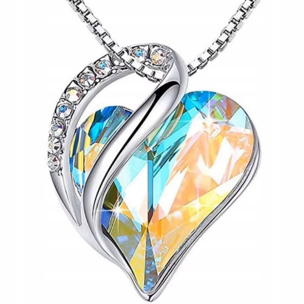 Srebrny Naszyjnik Serce z Opalem Aurora Moissanit Kamień Stal Szlachetna
