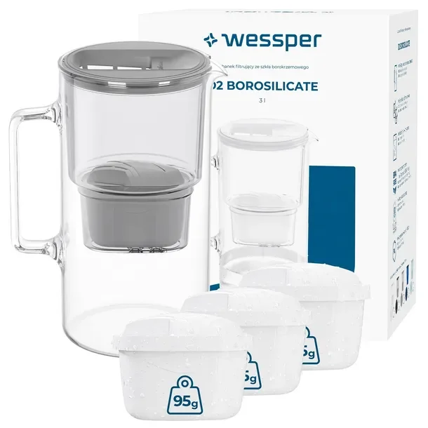 DZBANEK SZKLANY FILTRUJĄCY WESSPER D2 BOROSILICATE 3l + 4 filtr aquamax