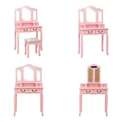 Toaletki - vidaXL Toaletka z taboretem różowa 80×69×141 cm drewno paulownia - Toaletka - Toaletki - Zestaw toaletek - Zestawy toaletek - miniaturka - grafika 1