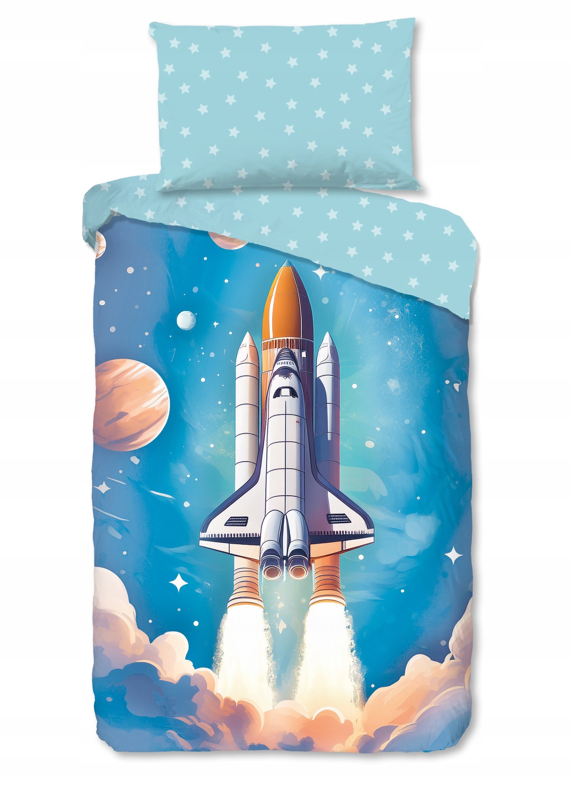 Pościel flanelowa 140x200 kosmos rakieta planety dwustronna