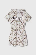 Sukienki i spódniczki dla dziewczynek - Guess sukienka bawełniana dziecięca kolor beżowy mini rozkloszowana - miniaturka - grafika 1