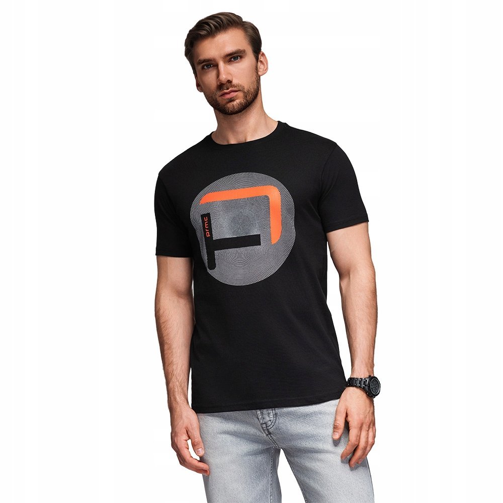 Klasyczny męski t-shirt z dużym nadrukiem - czarny V2 OM-TSPT-0245 r. XXL