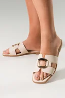 Klapki i japonki damskie - Beżowe klapki damskie ze złotą ozdobą płaskie Casu 2437-3 - miniaturka - grafika 1