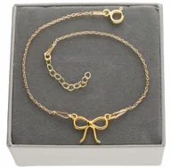 Bransoletki - Złota bransoletka na nogę z kokardką CELEBRYTKA KOKARDKA srebro 925 - miniaturka - grafika 1